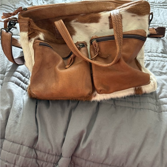American Darling Handbags - American Darling Brown and White Leather cowhide Women's Bag